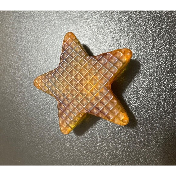 Robert Held Art Glass Star Iridescent Yellow Gold Waffle Paperweight Canada - Picture 1 of 9